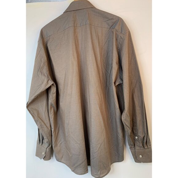 Canali Mens Brown Micro Check Button-Down Shirt 17.75 Neck Italy Cotton 10021 - Picture 7 of 8